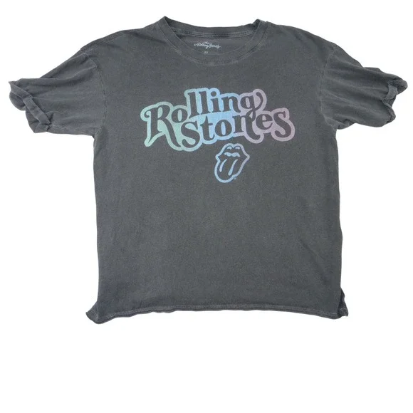 The Rolling Stones Logo T Shirt Gray Short Sleeve Cotton Blend Graphic Tee XS - Picture 1 of 6